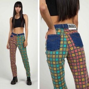Free People X The Ragged Priest Mixed Check Mom Jeans Size 24
